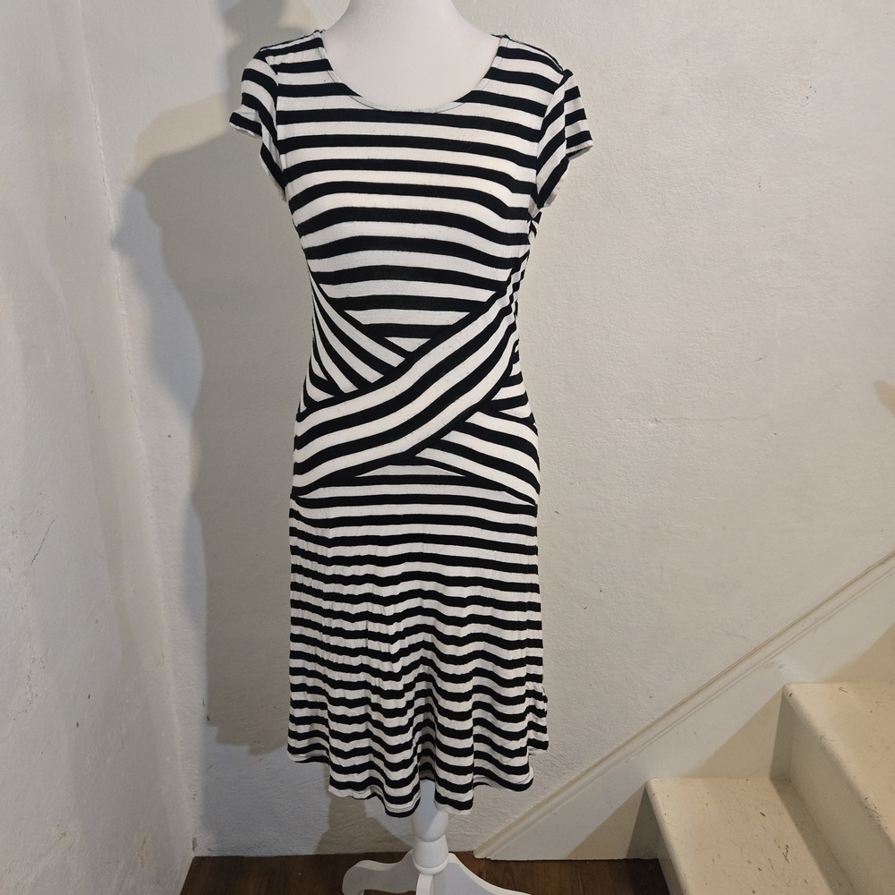 New York & Company Black and White Striped Midi Dress Size XS